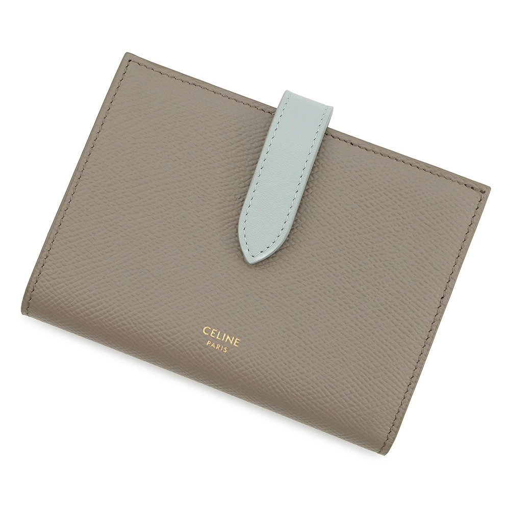 Celine Bi fold Wallet Strap Bi Grained Calf Leather